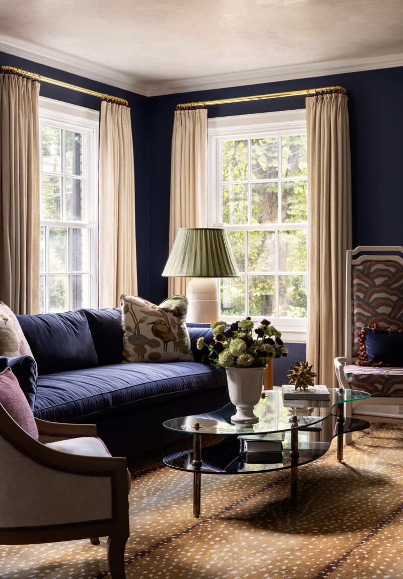 Architecture of a home in Summit New Jersey highlighting the living room design.