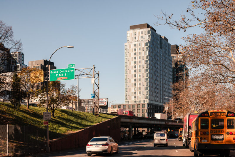 Exterior architecture of the The Motto High-Rise, Bronx NY