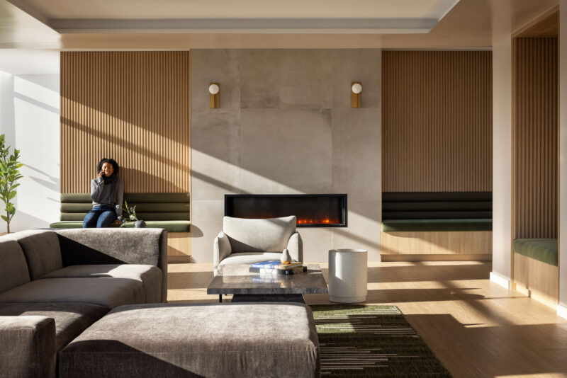 Architecture highlighting the rooftop lounge at the The Motto High-Rise, Bronx NY