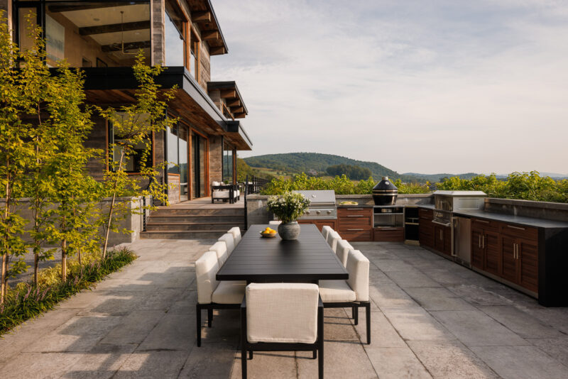 Hudson Valley NY home exterior with scenic view, architecture photography