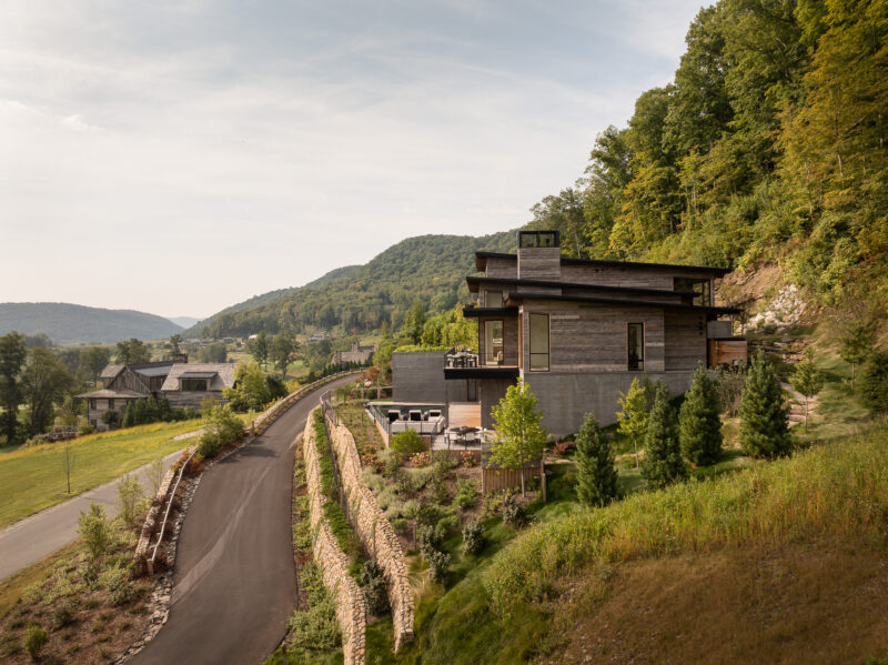 Hudson Valley NY home exterior with scenic view, architecture photography