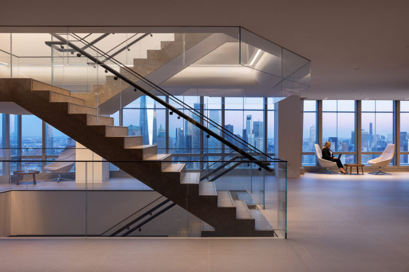 Office interior with scenic view of New York City, Lord Abbett, architectural photography