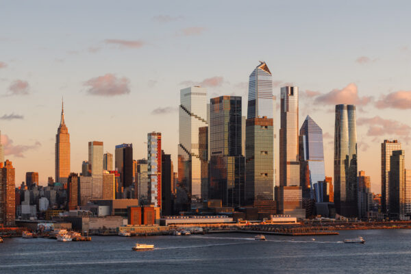 Architectural photography of hudson yards at sunset