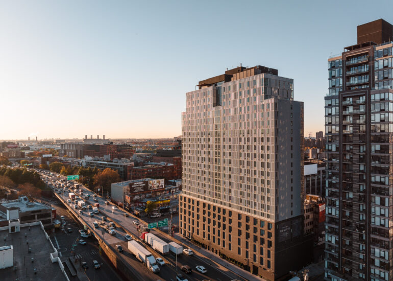 Exterior architecture of the The Motto High-Rise, Bronx NY