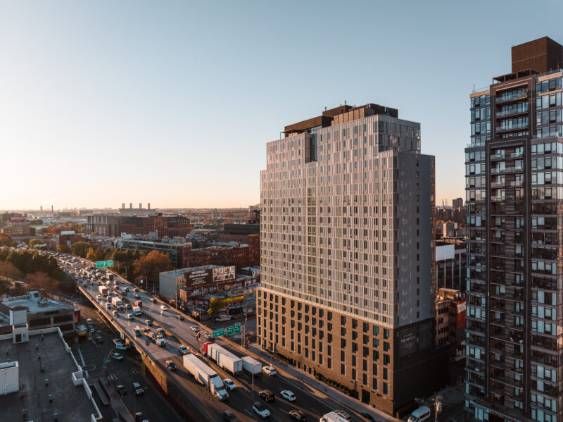 Exterior architecture of the The Motto High-Rise, Bronx NY