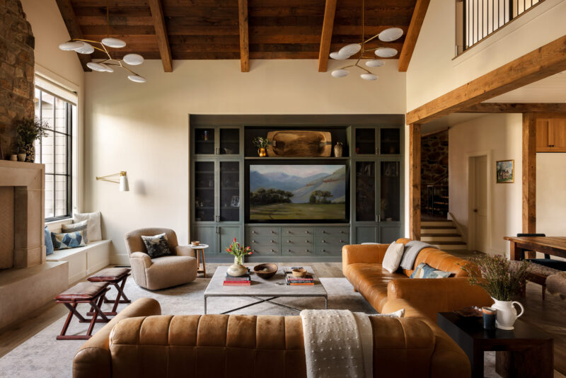 Interior design of a living room in a custom home located in Conshohocken, PA