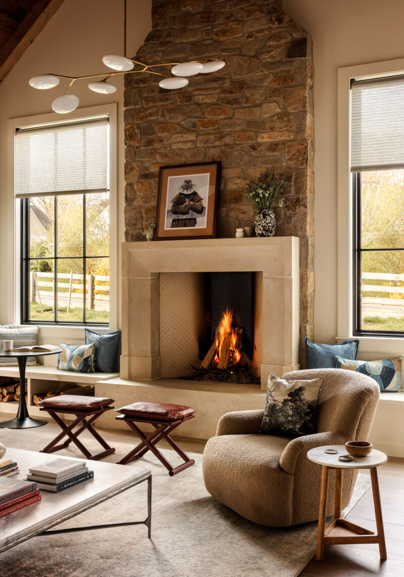 Interior design of a living room in a custom home located in Conshohocken, PA