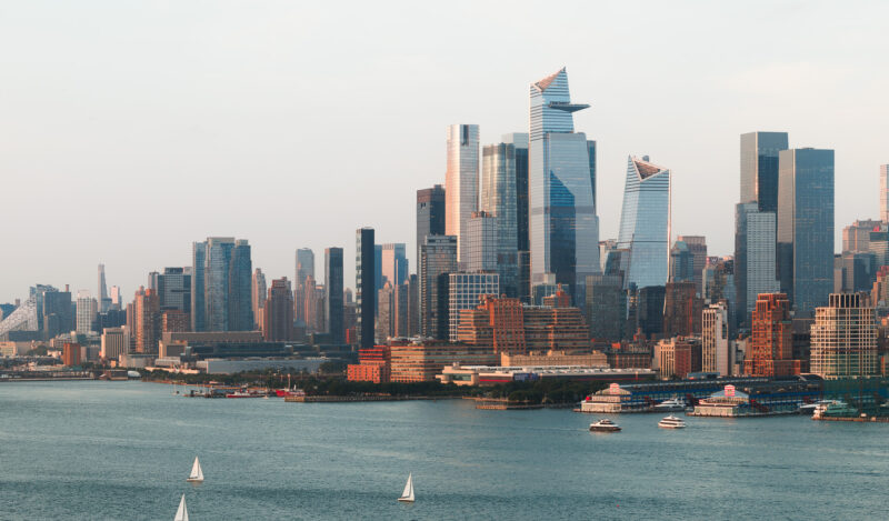 Architectural photography of Hudson Yards, NYC at sunset during Summer.