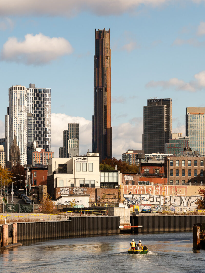 Sunrise shining on the Brooklyn Tower overlooking Gowanus Brooklyn.