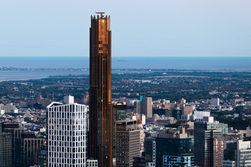 Sunset reflecting of The Brooklyn Tower in Brooklyn NYC