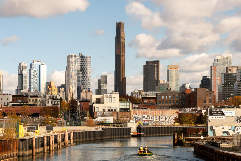 Sunrise shining on the Brooklyn Tower overlooking Gowanus Brooklyn.