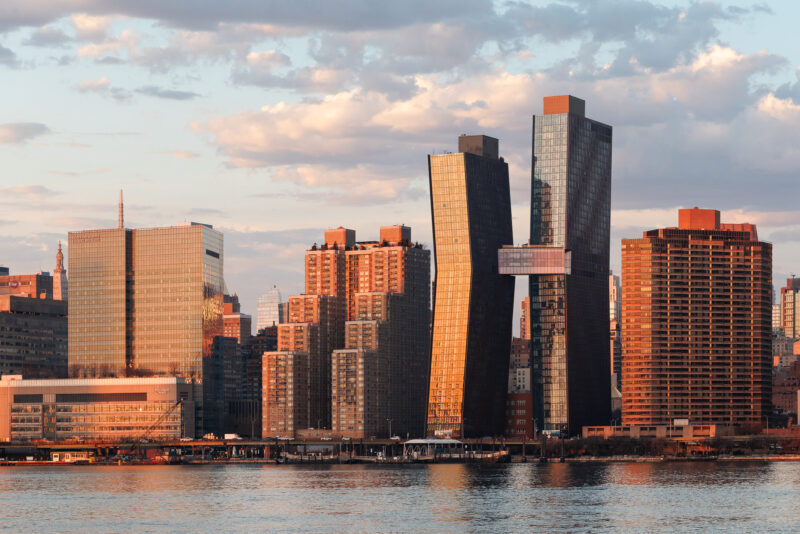 Exterior architecture of the American Copper Buildings in NYC taken durning a Winter sunrise