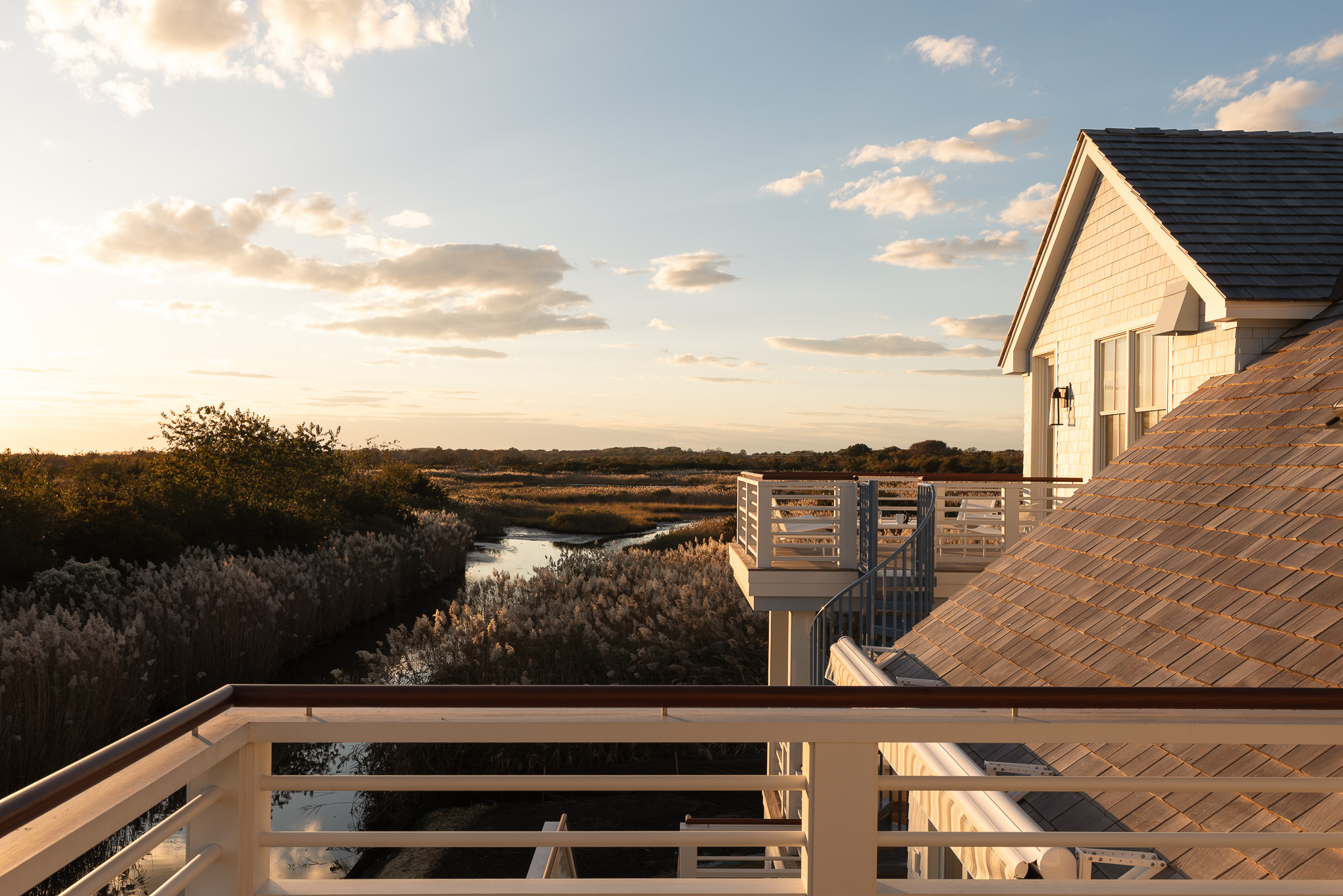 Sunset view from a balcony in a custom home in Cape May, NJ