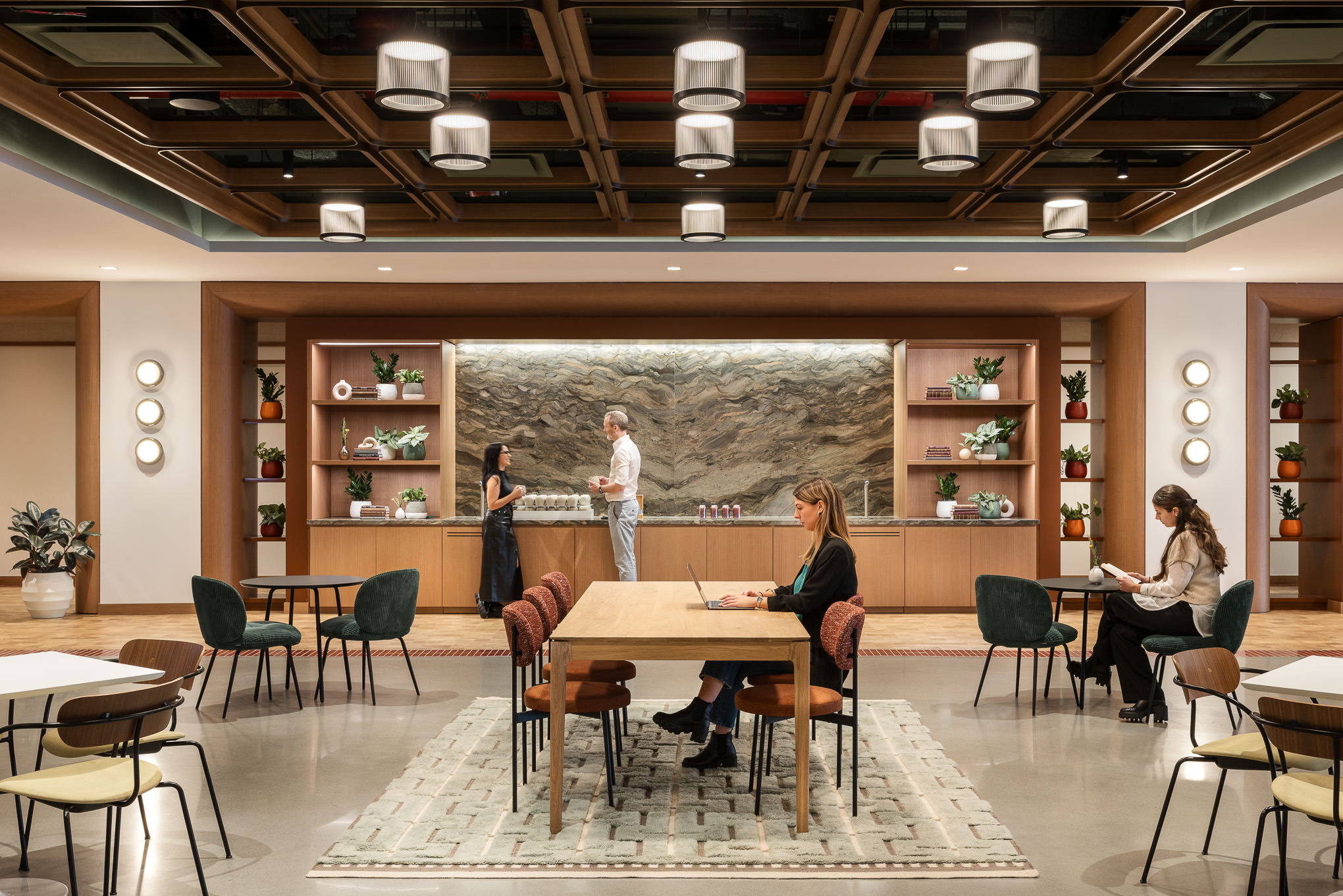 large open communal workspace in a modern office building