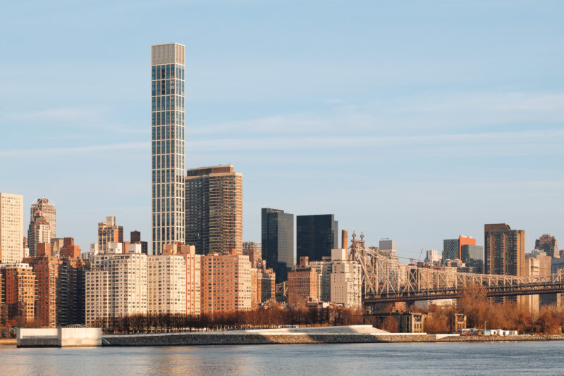 Exterior architecture of Sutton Tower in NYC taken durning a Winter sunrise