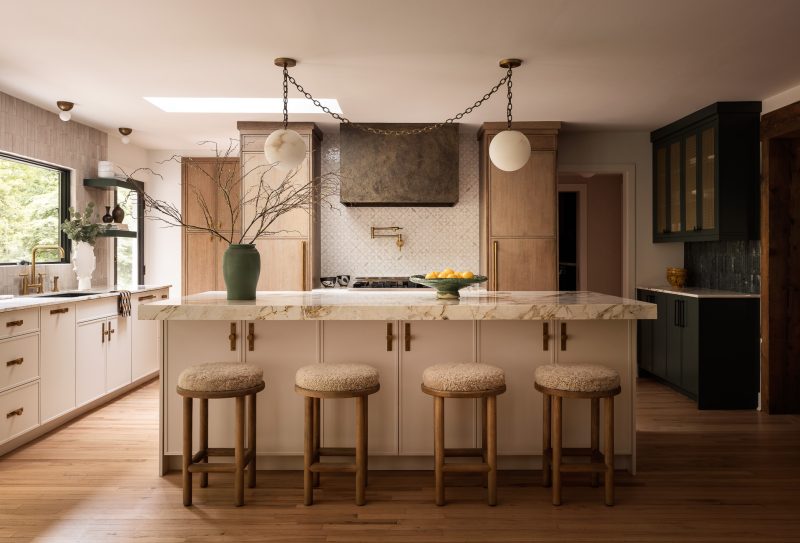 Kitchen design with natural stone in a custom home located in Basking Ridge, New Jersey.