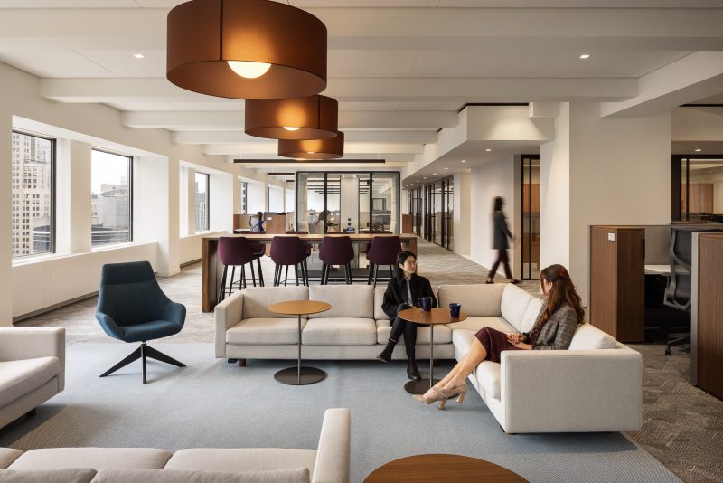 Interior architecture of a corporate office open workspace