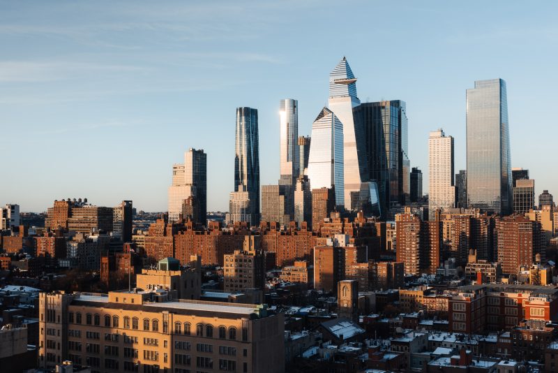 Architectural photography of Hudson Yards, NYC at sunset during Winter.