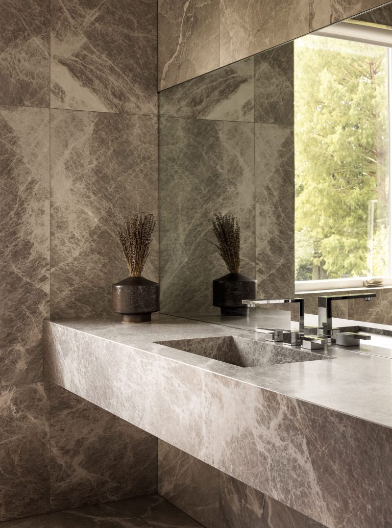 Bathroom design with natural stone in a custom home located in Ocean New Jersey.