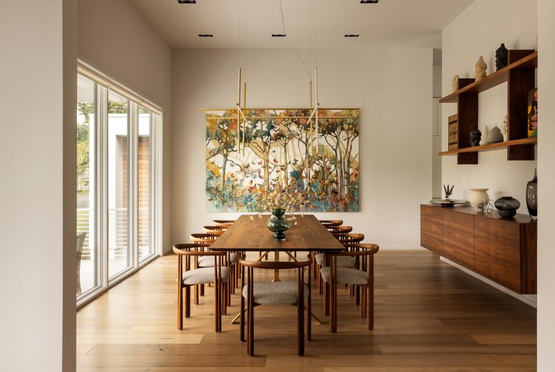 Dining room design with large built-in shelving in a custom home located in Ocean New Jersey.