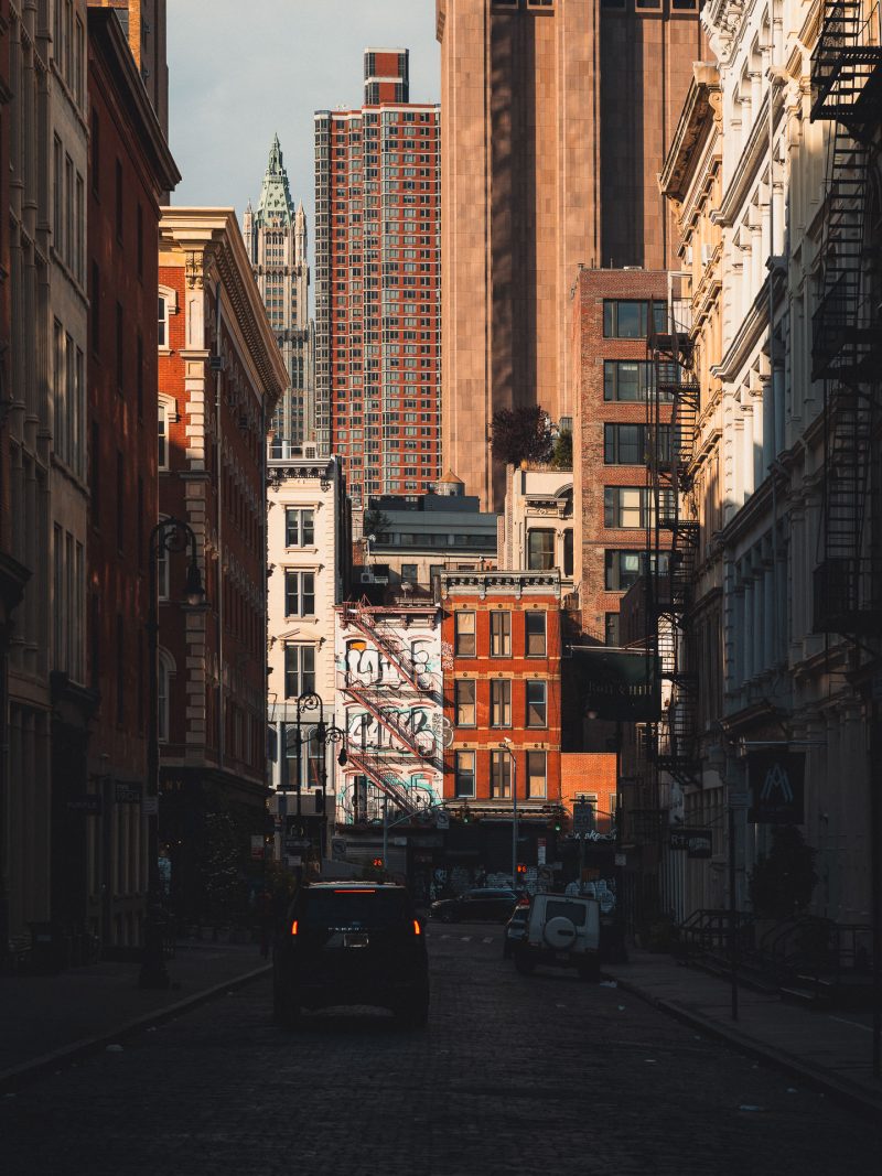 Buildings illuminated by light in NYC