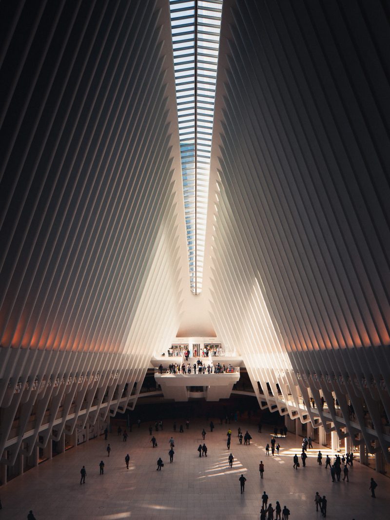 Oculus transportation hub, World Trade Center, NYC captured in dramatic lighting